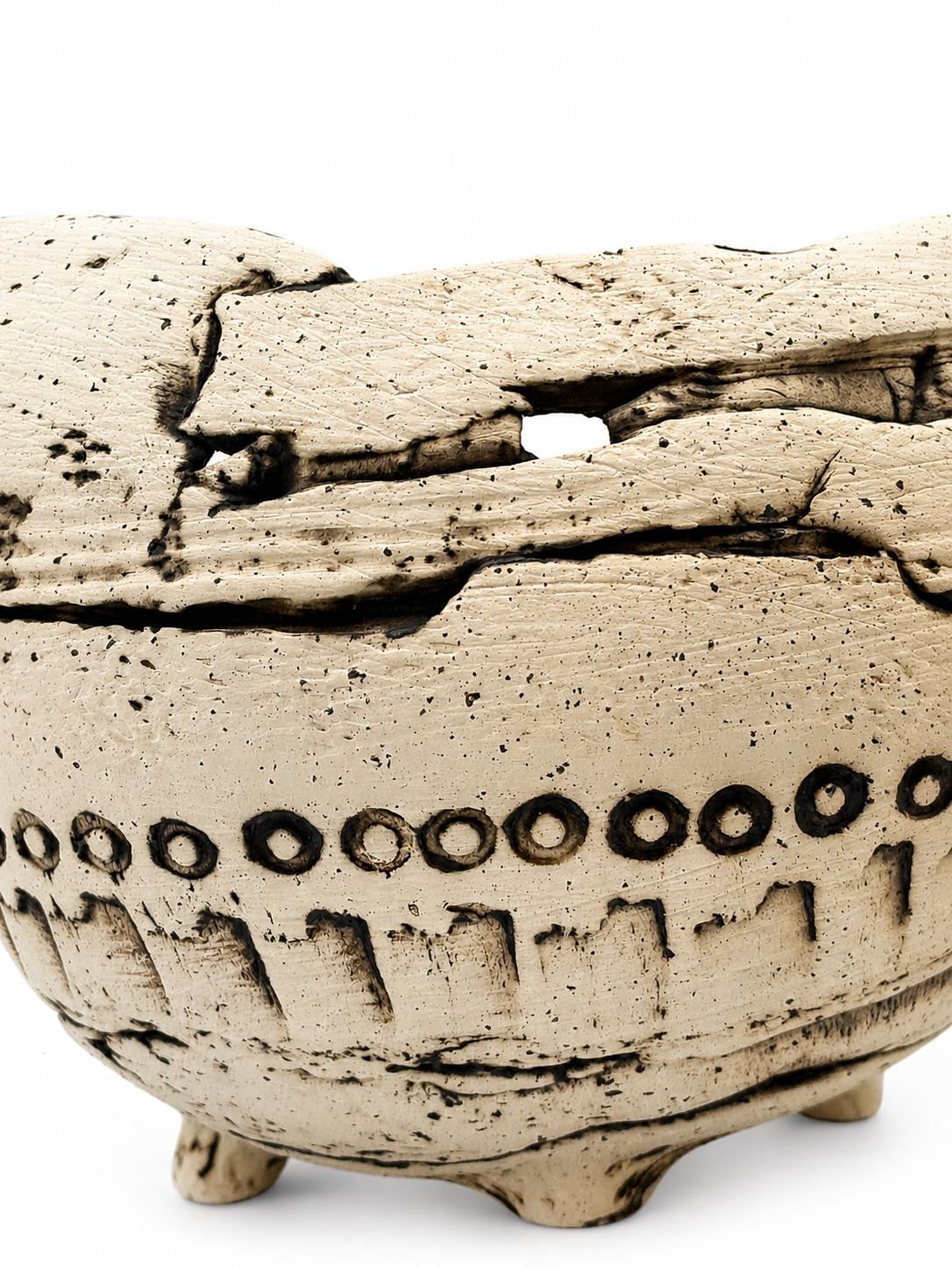 Ceramic Bowl, cream with blackish accents