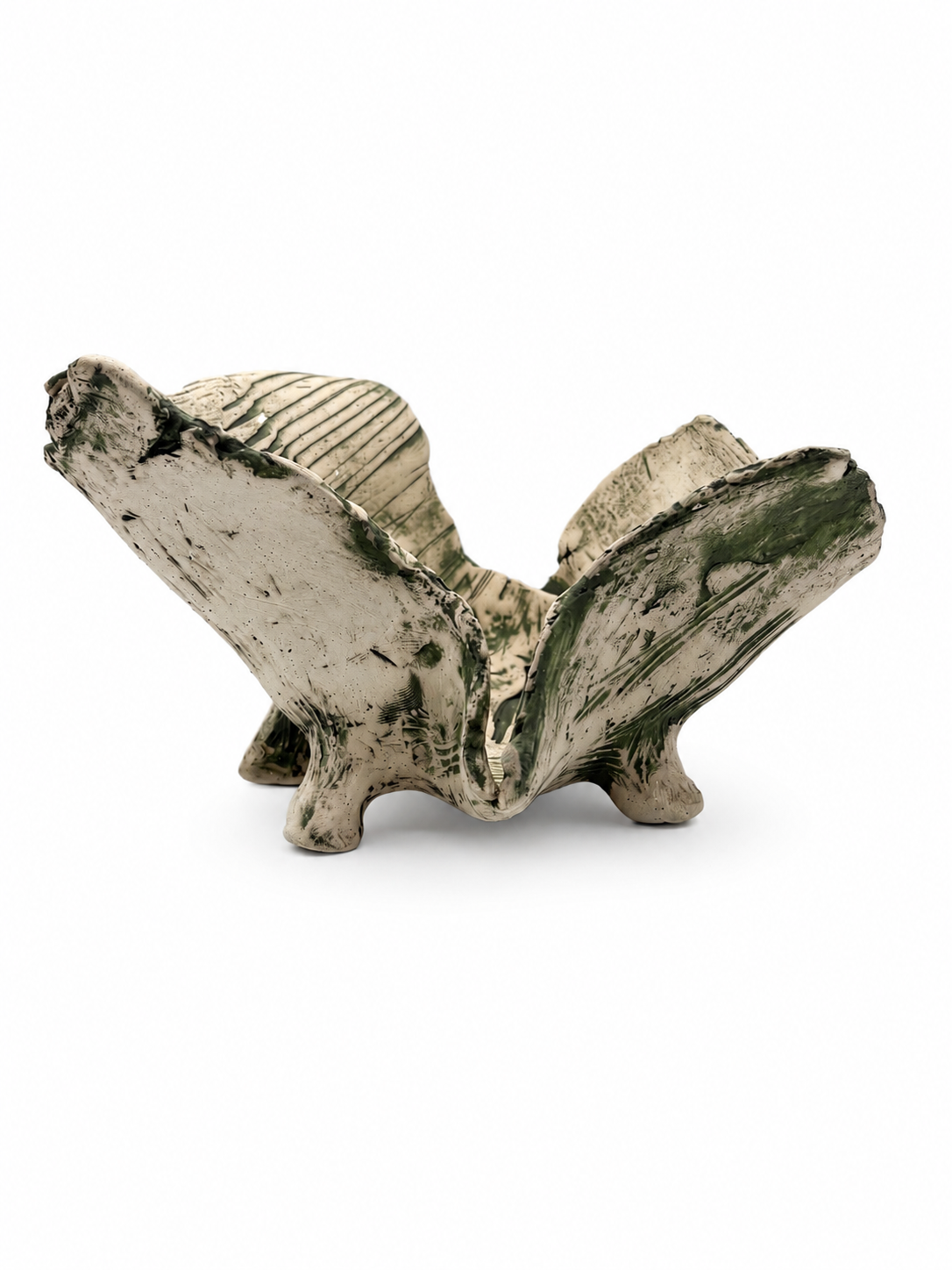 Freeform Ceramic Bowl, green texture