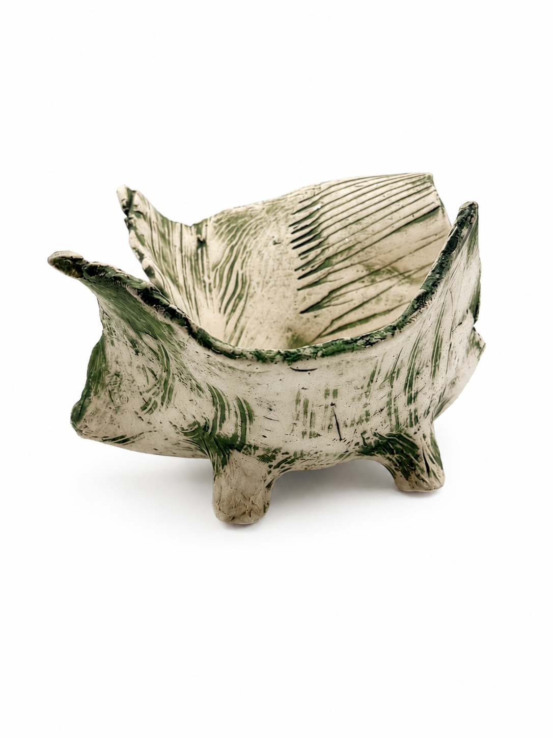Freeform Ceramic Bowl, green texture
