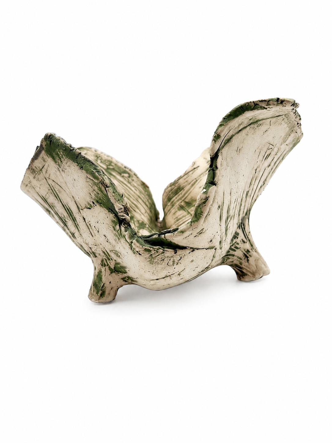 Freeform Ceramic Bowl, green texture