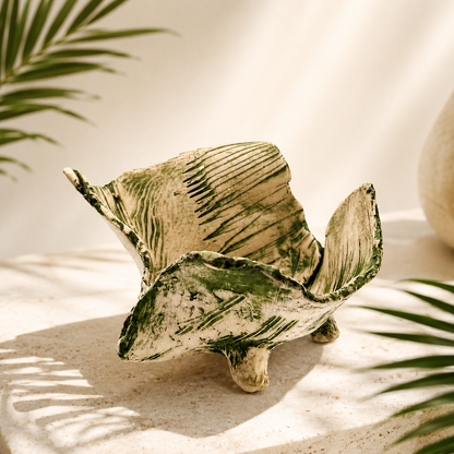 Freeform Ceramic Bowl, green texture
