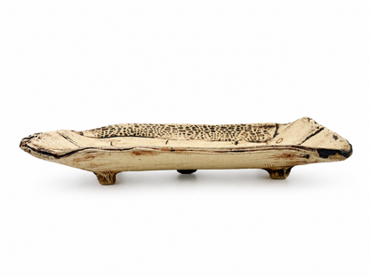 Ceramic Plate, leaf imprints and brown accents