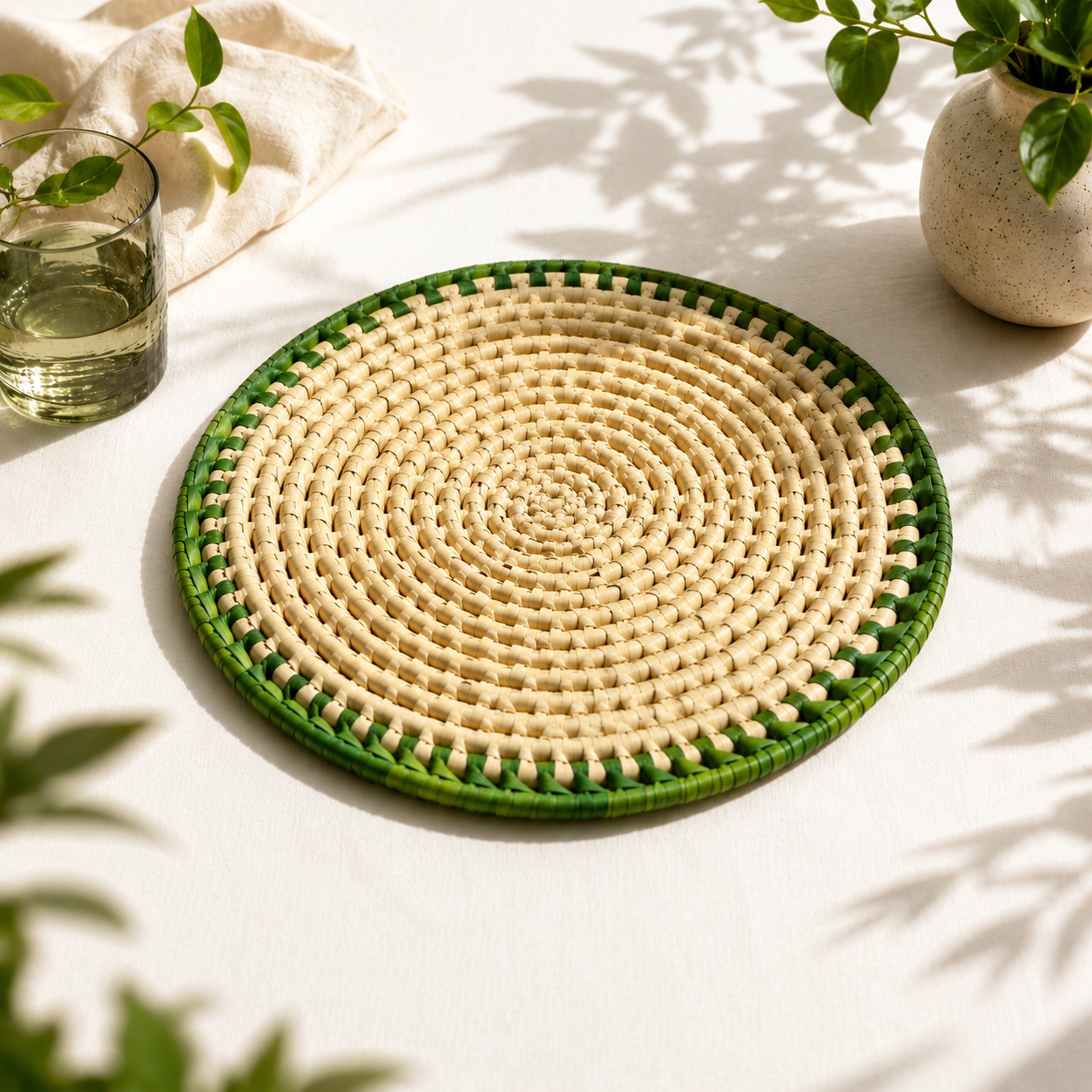 Thatch Placemats, green trim (set of 4)