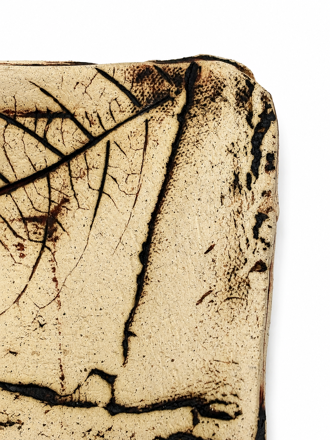 Ceramic Plate, leaf imprints and brown accents