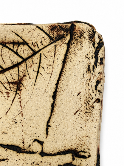 Ceramic Plate, leaf imprints and brown accents