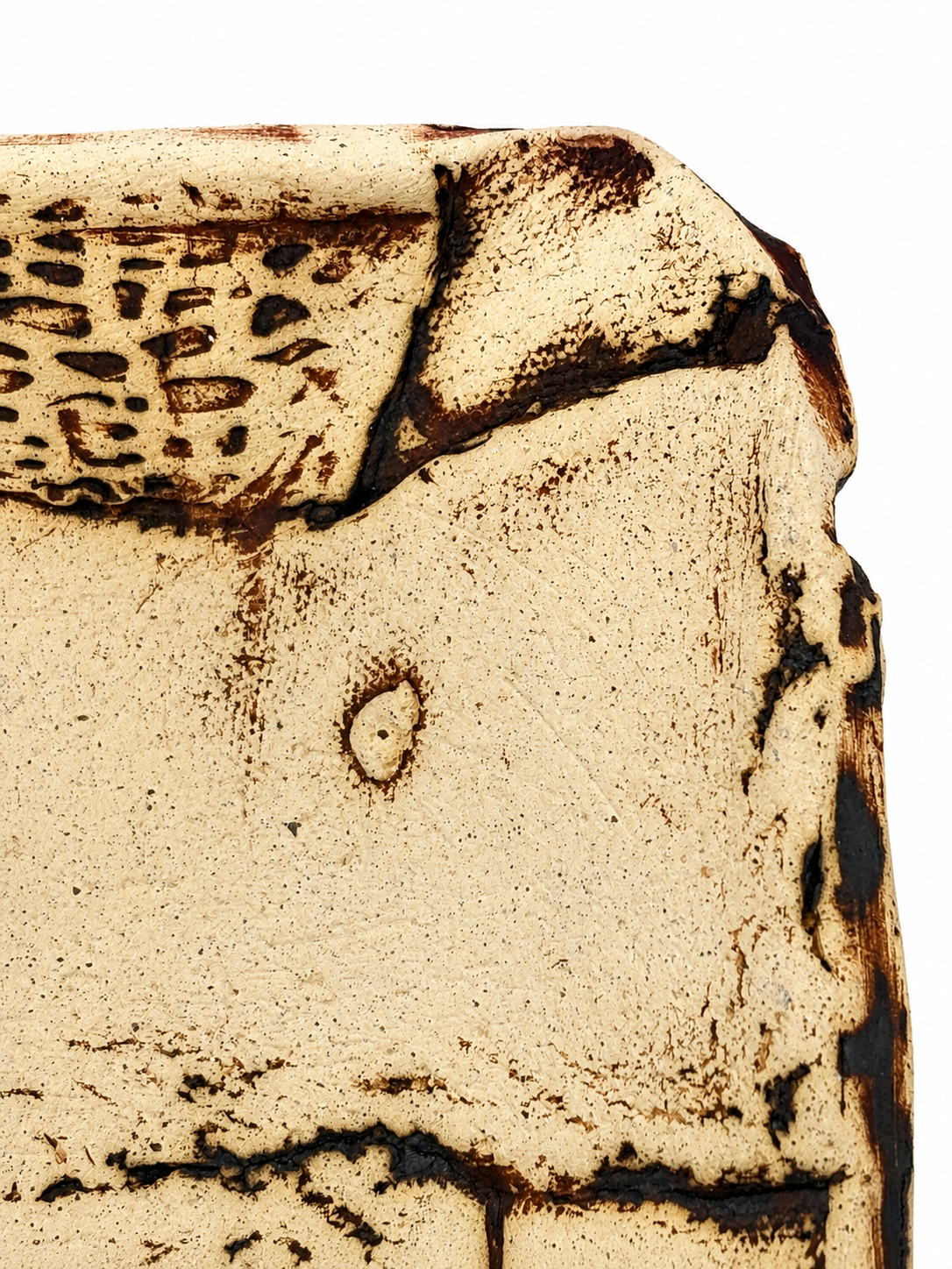 Ceramic Plate, leaf imprints and brown accents