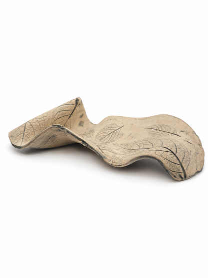 Freeform Ceramic Plate, green leaf imprints