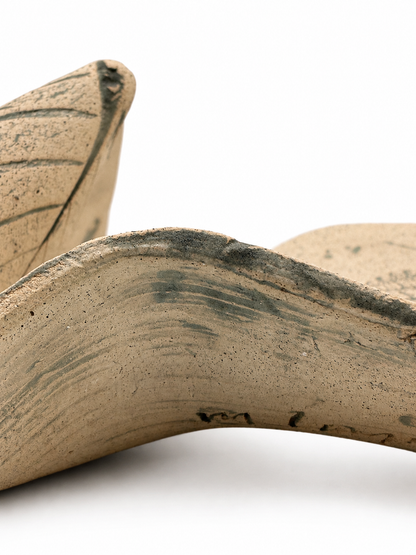 Freeform Ceramic Plate, green leaf imprints