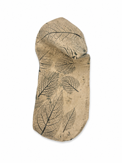 Freeform Ceramic Plate, green leaf imprints
