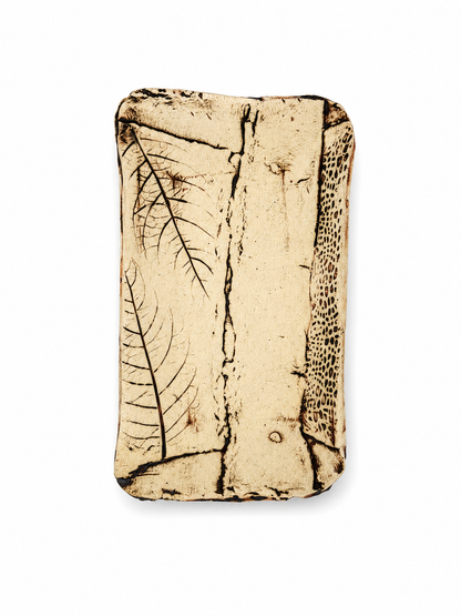 Ceramic Plate, leaf imprints and brown accents