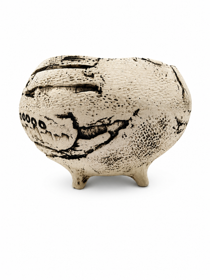 Ceramic Bowl, cream with blackish accents
