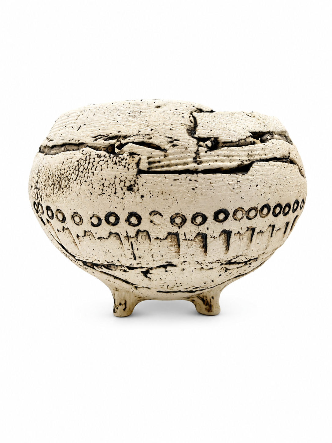 Ceramic Bowl, cream with blackish accents