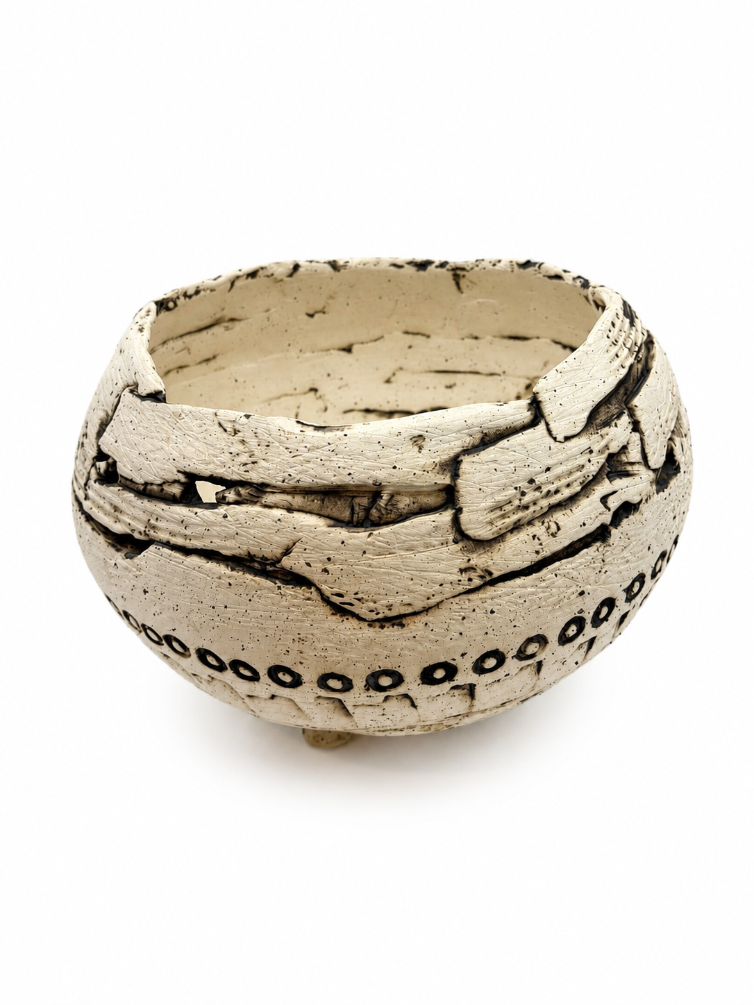 Ceramic Bowl, cream with blackish accents