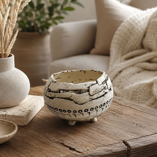 Ceramic Bowl, cream with blackish accents